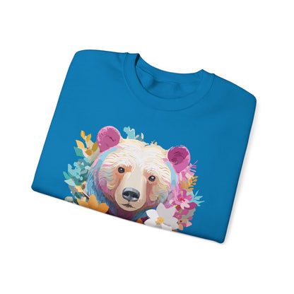 Unisex Floral Bear Sweatshirt With Art Design Gildan 18000 Crewneck