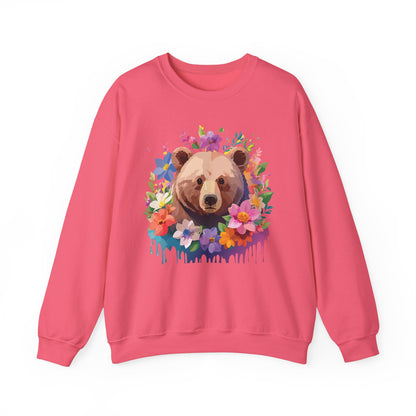 Unisex Floral Bear Sweatshirt Art Design Animals Print Sweatshirt Collection