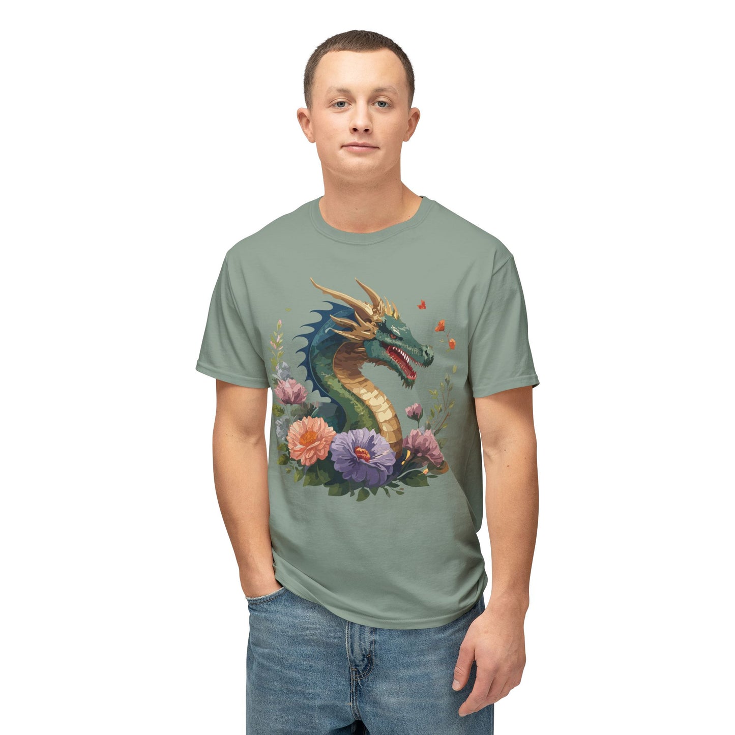 Dragon T-Shirt, Vintage Dragon Tee, Floral Tees, Dragon Art Design Shirt, Tee Shirt with Dragon 4