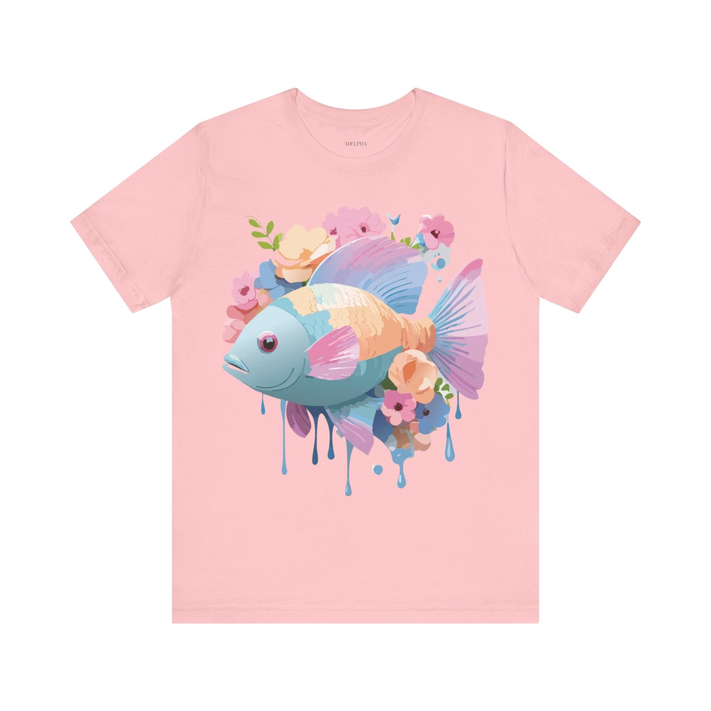 Natural Cotton Tee Shirt with Fish