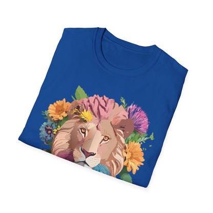 Floral Lion Shirt Unisex Tee Animal Print Gildan Softstyle 64000