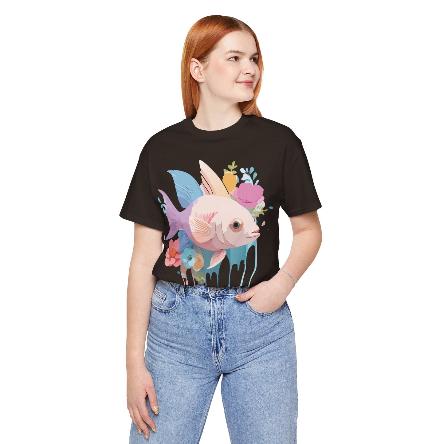 Natural Cotton Tee Shirt with Fish