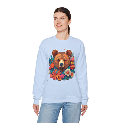 Unisex Floral Bear Sweatshirt Art Design Gildan 18000 Heavy Blend Crewneck