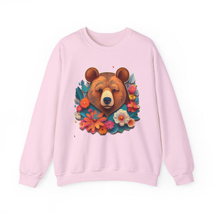 Unisex Floral Bear Sweatshirt Art Design Gildan 18000 Heavy Blend Crewneck