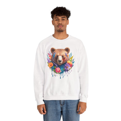 Unisex Floral Bear Sweatshirt Art Design Animals Gildan 18000 Crewneck