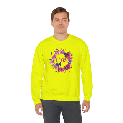 Unisex Floral Love Sweatshirt Butterfly Print 50 50 Cotton Poly Valentines Day