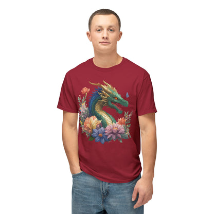 Dragon Art Tee Shirt Unisex Floral Print Cotton Tee USA Made