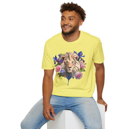 Unisex Lion Shirt Floral Lion Tee Softstyle Gildan 64000 100 Percent Cotton
