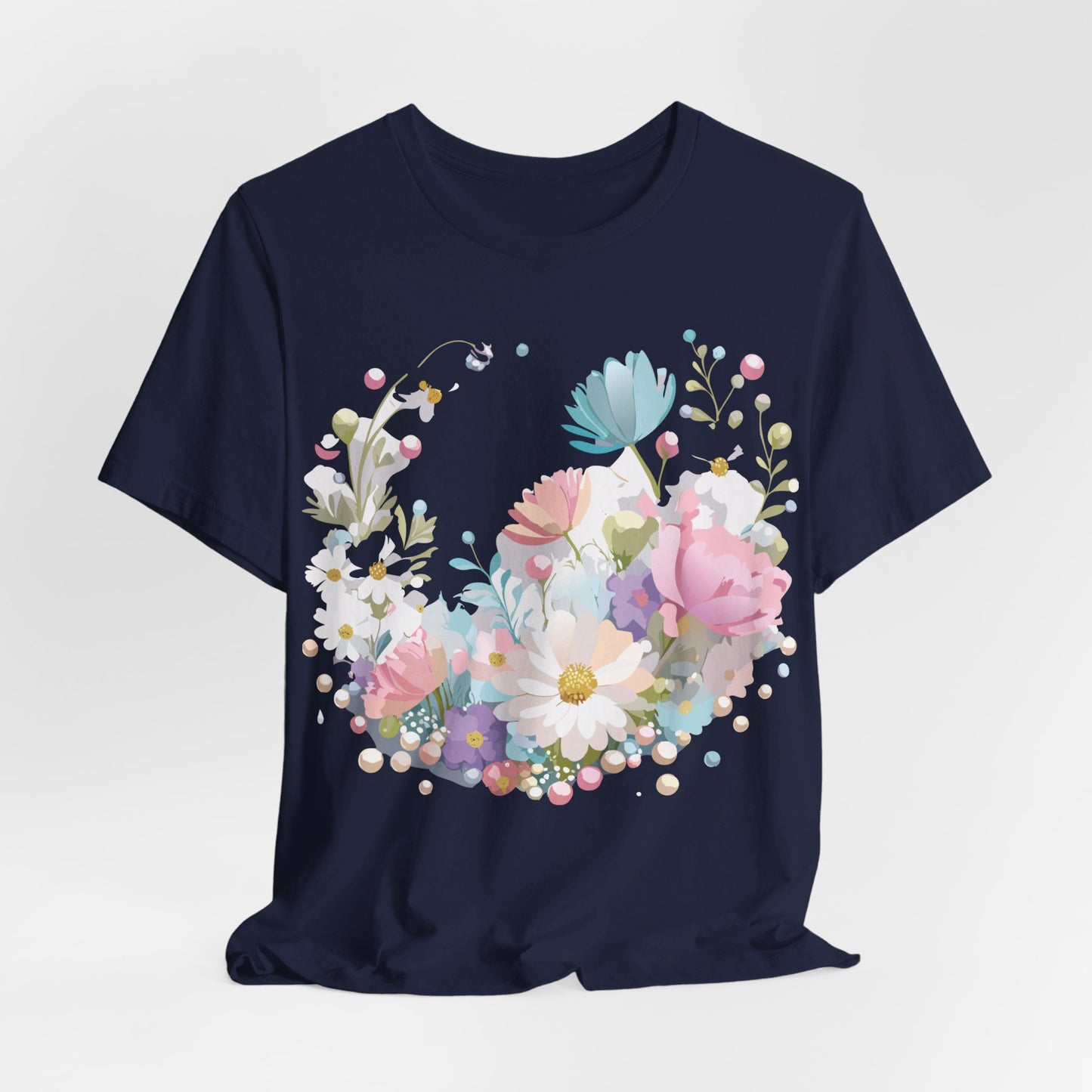 Natural Cotton Tee Shirt with Flowers