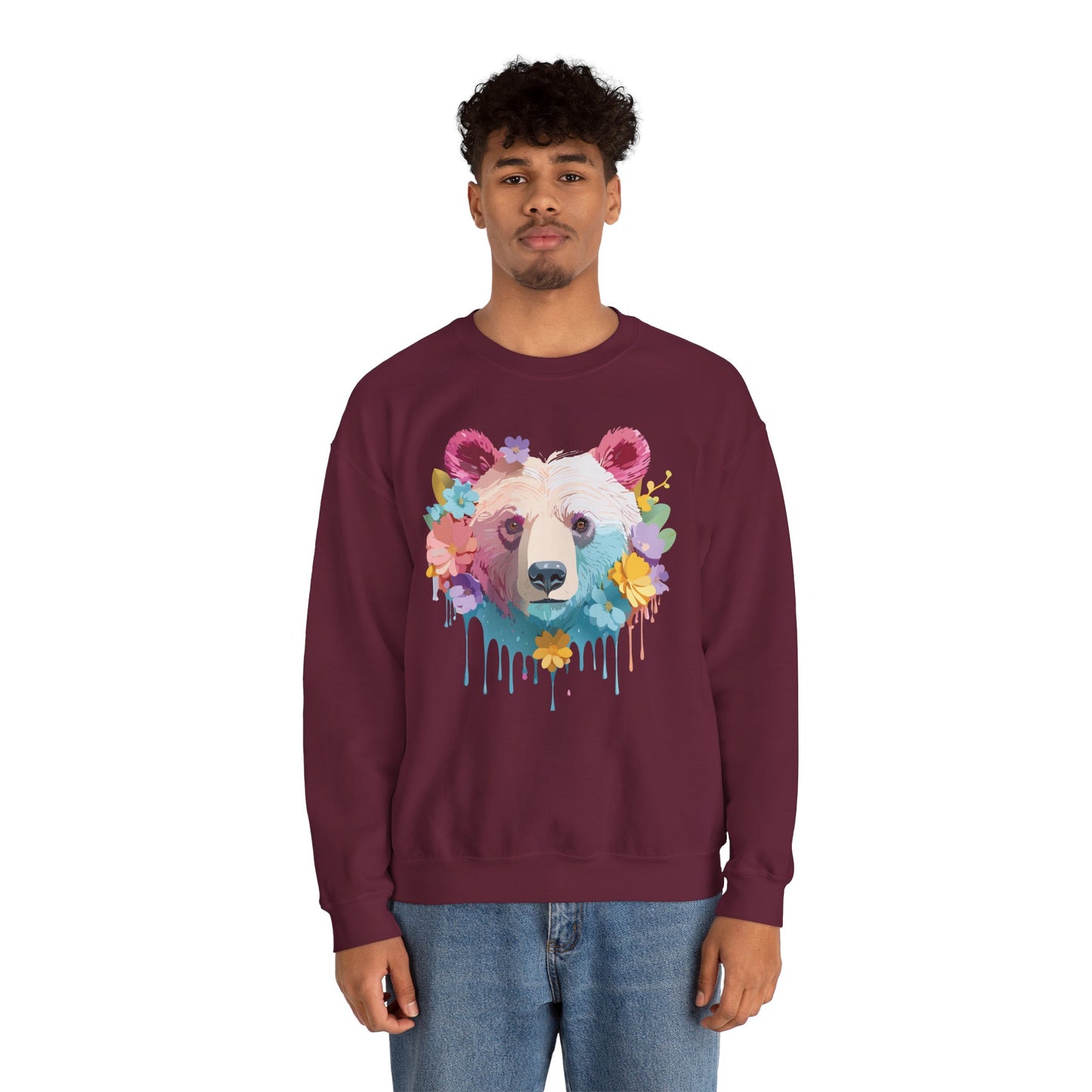 Unisex Floral Bear Sweatshirt, Animals Sweatshirt, Floral Sweatshirt, Art Design Sweatshirt