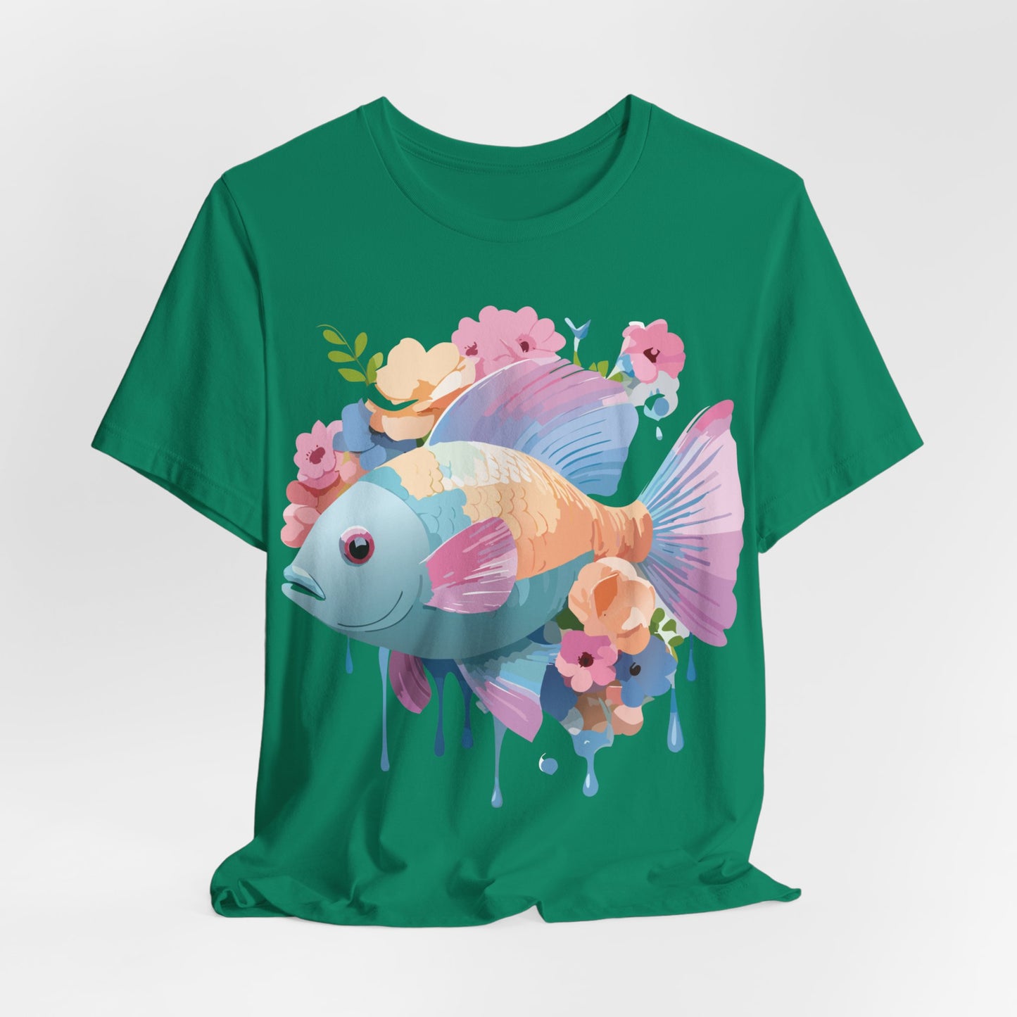 Natural Cotton Tee Shirt with Fish