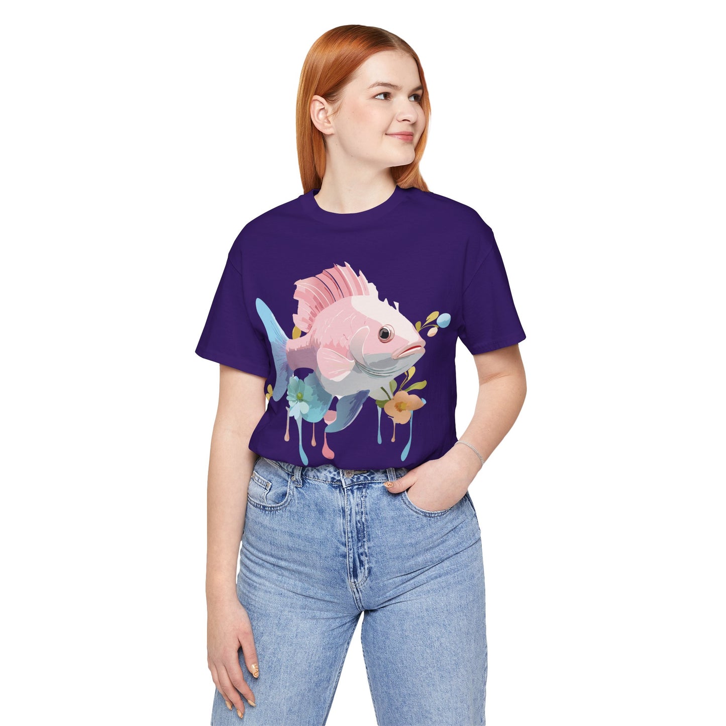 Natural Cotton Tee Shirt with Fish