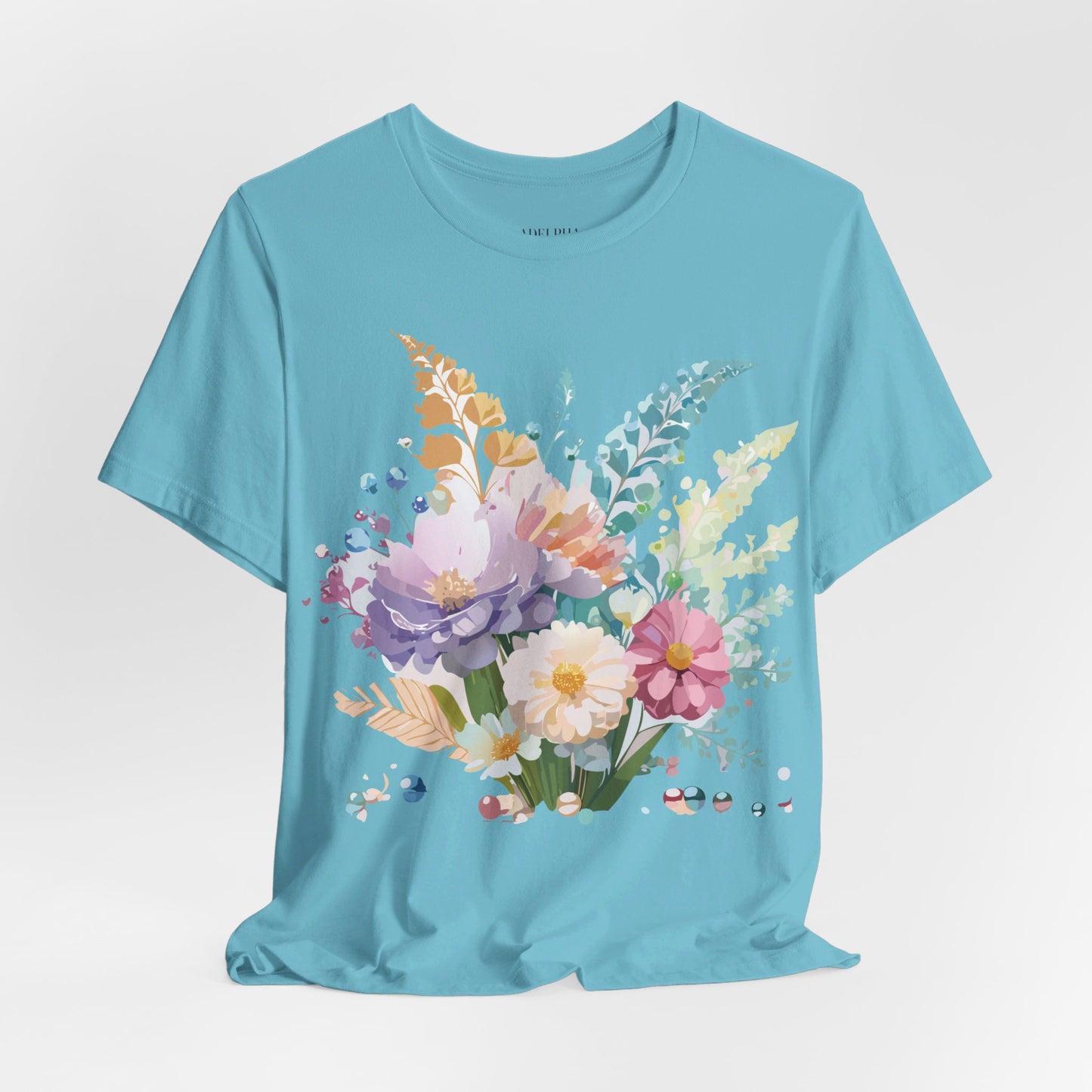 Natural Cotton Tee Shirt with Flowers