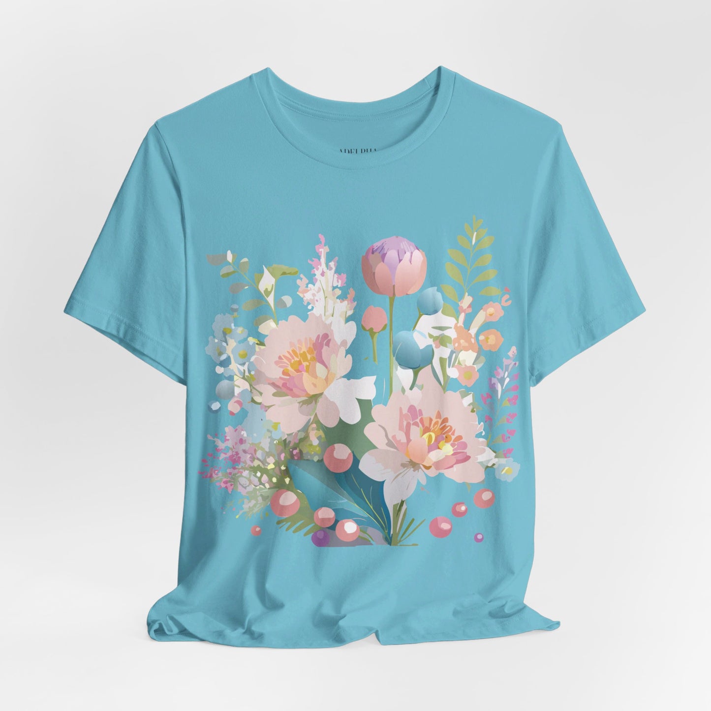 Natural Cotton Tee Shirt with Flowers