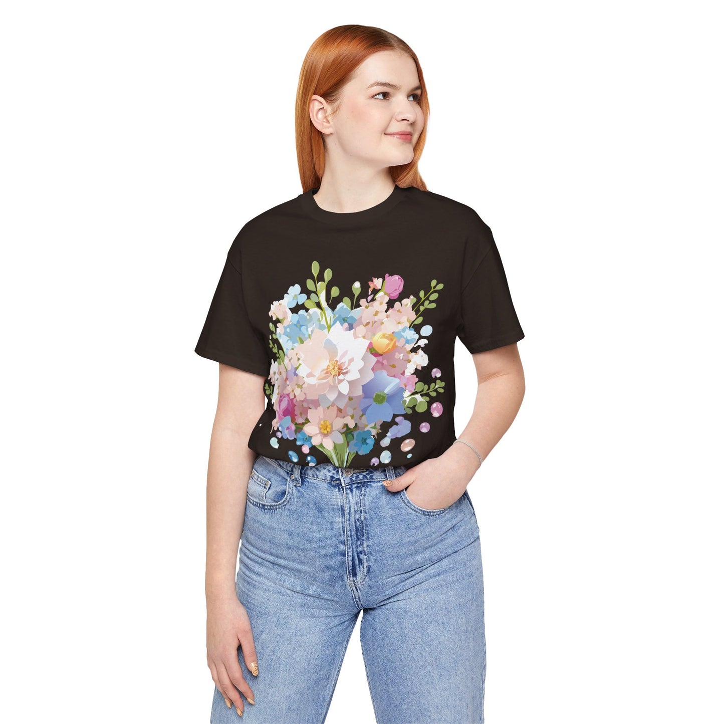 T-shirt en coton naturel avec fleurs