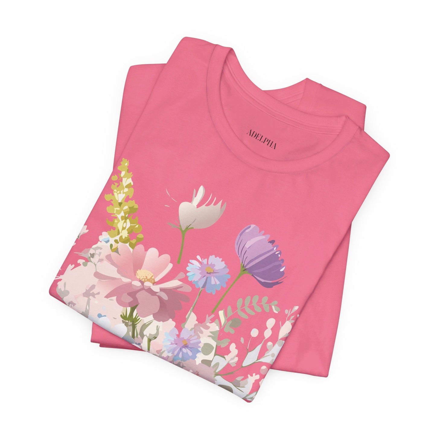 Natural Cotton Tee Shirt with Flowers