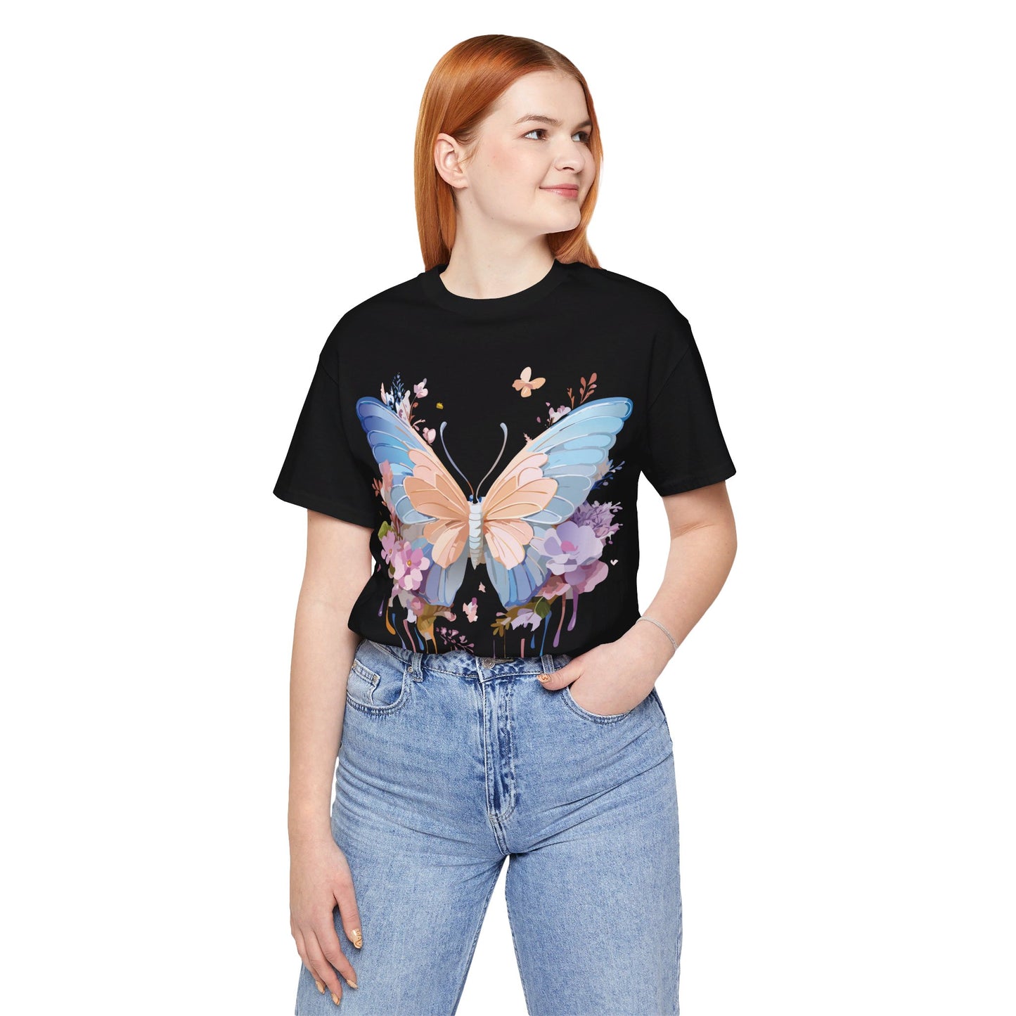 Natural Cotton Tee Shirt with Butterfly