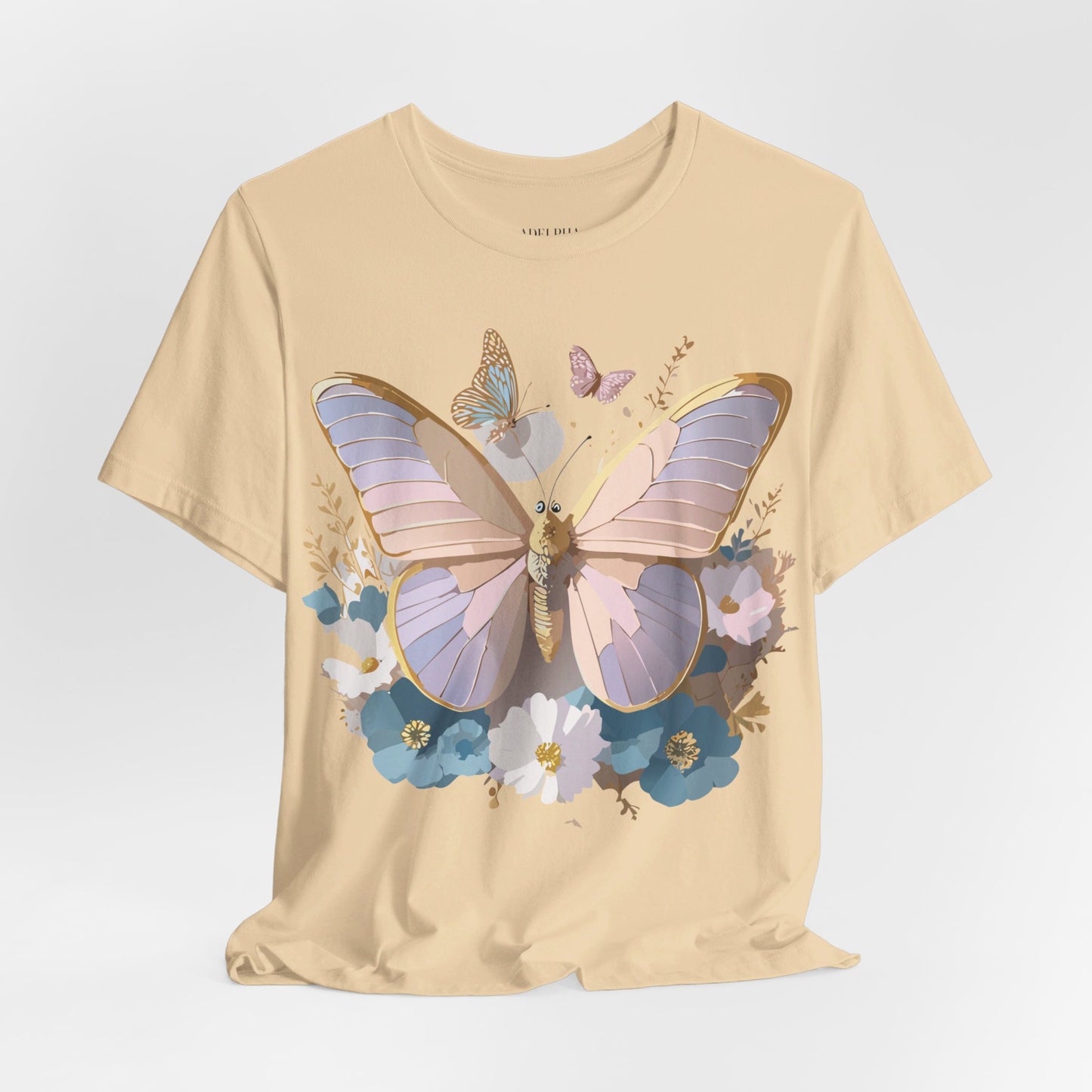 Natural Cotton Tee Shirt with Butterfly