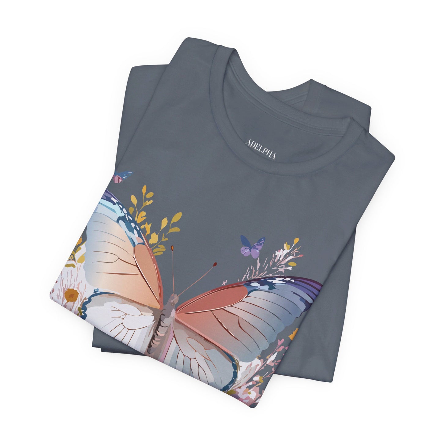 Natural Cotton Tee Shirt with Butterfly