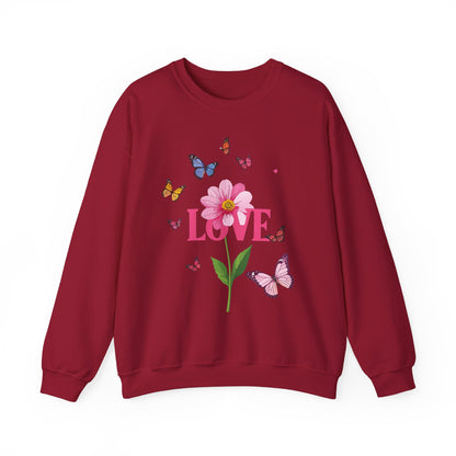 Unisex Floral Love Sweatshirt Valentines Day Cotton Poly Blend Butterfly