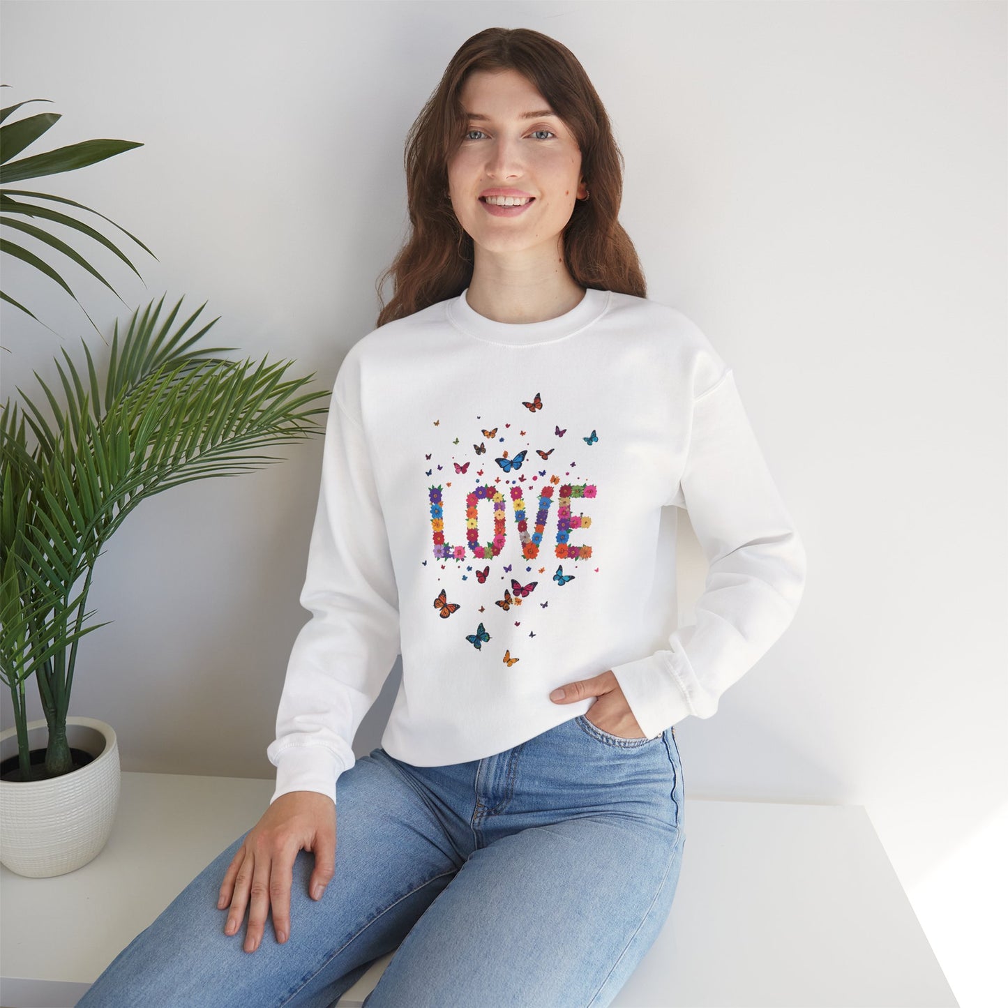 Unisex Floral Love Sweatshirt Fifty Fifty Cotton Poly Valentines Day