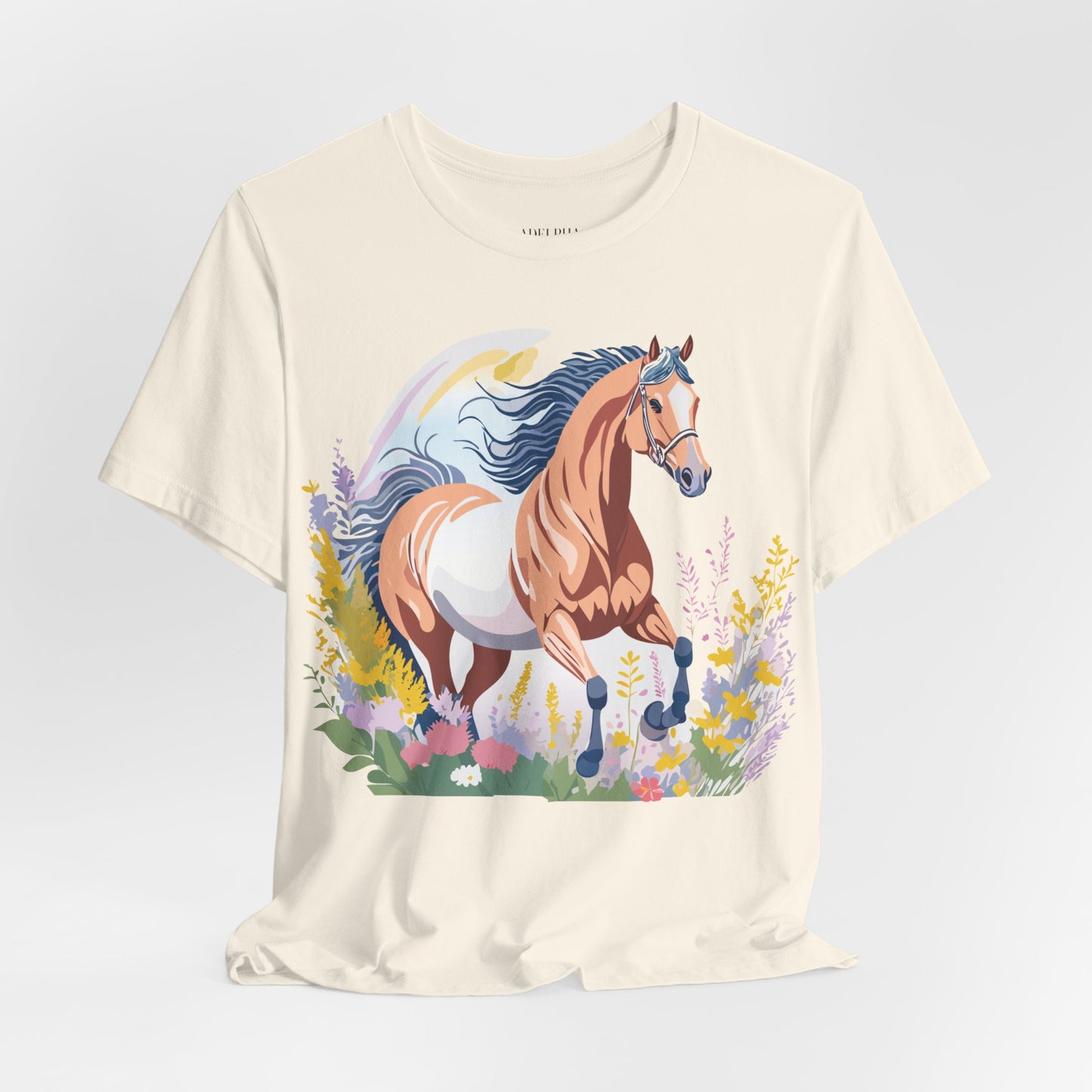 Natural Cotton Tee Shirt with Horse