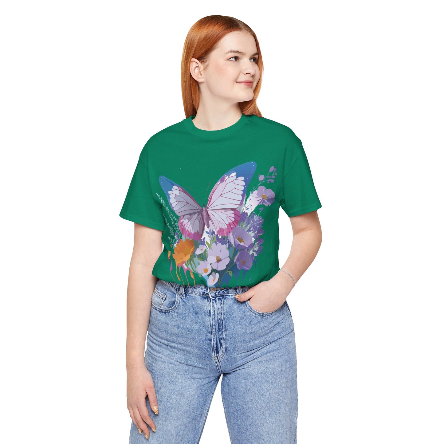 Natural Cotton Tee Shirt with Butterfly