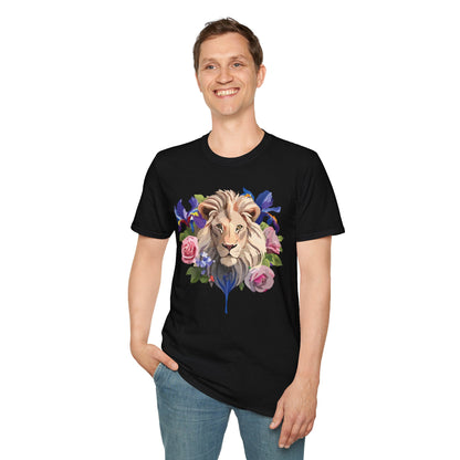 Unisex Lion Shirt Floral Lion Tee Softstyle Gildan 64000 100 Percent Cotton