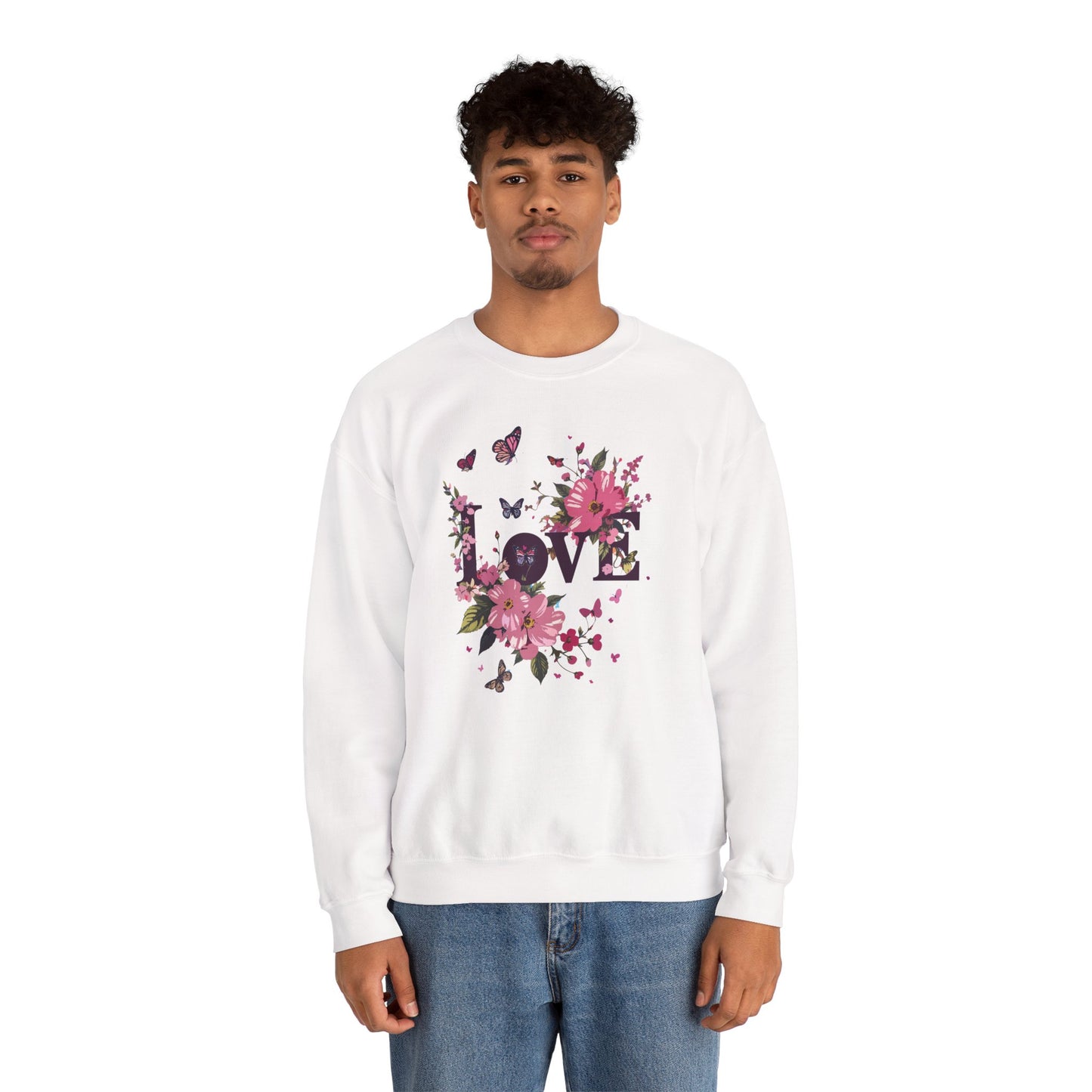 Unisex Floral Love Sweatshirt Fifty Fifty Cotton Poly Valentines Day Gift