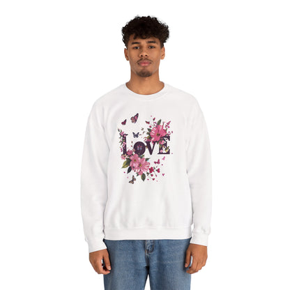 Unisex Floral Love Sweatshirt Fifty Fifty Cotton Poly Valentines Day Gift