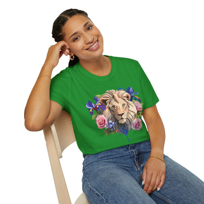 Unisex Lion Shirt Floral Lion Tee Softstyle Gildan 64000 100 Percent Cotton