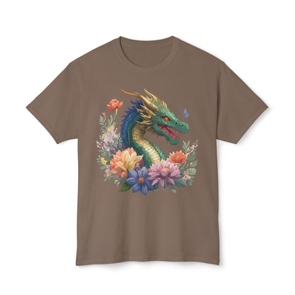 Dragon Art Tee Shirt Unisex Floral Print Cotton Tee USA Made