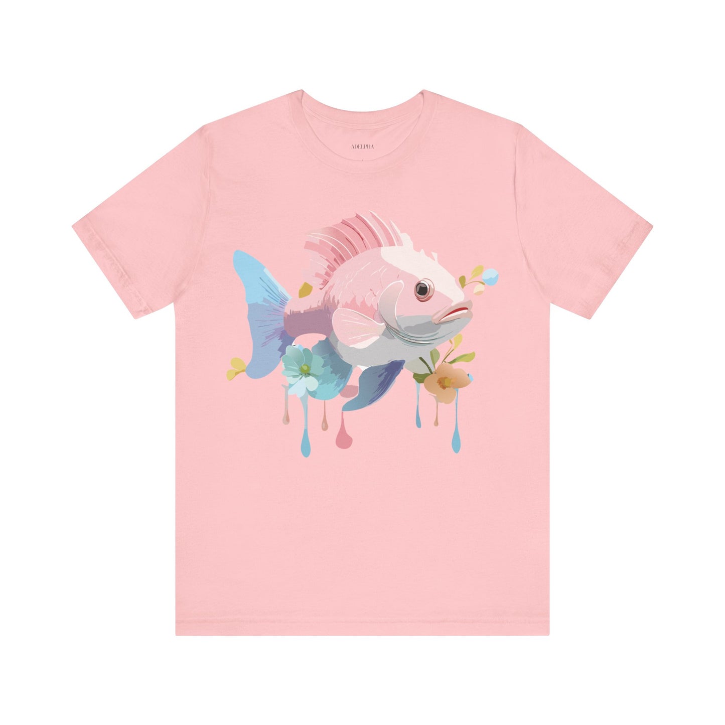 Natural Cotton Tee Shirt with Fish