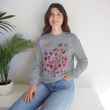 Unisex Floral Love Butterfly Sweatshirt Fifty Fifty Cotton Poly Valentine Day