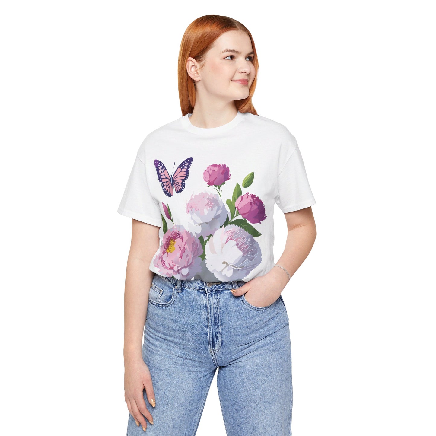 Natural Cotton Tee Shirt with Flowers