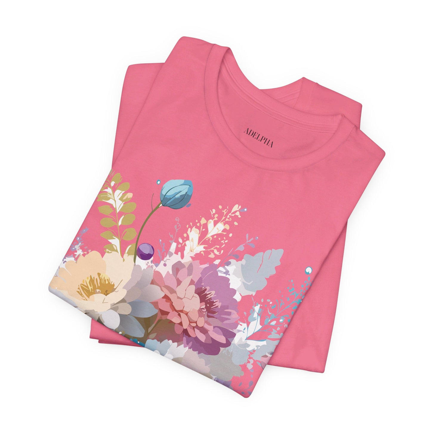 Natural Cotton Tee Shirt with Flowers