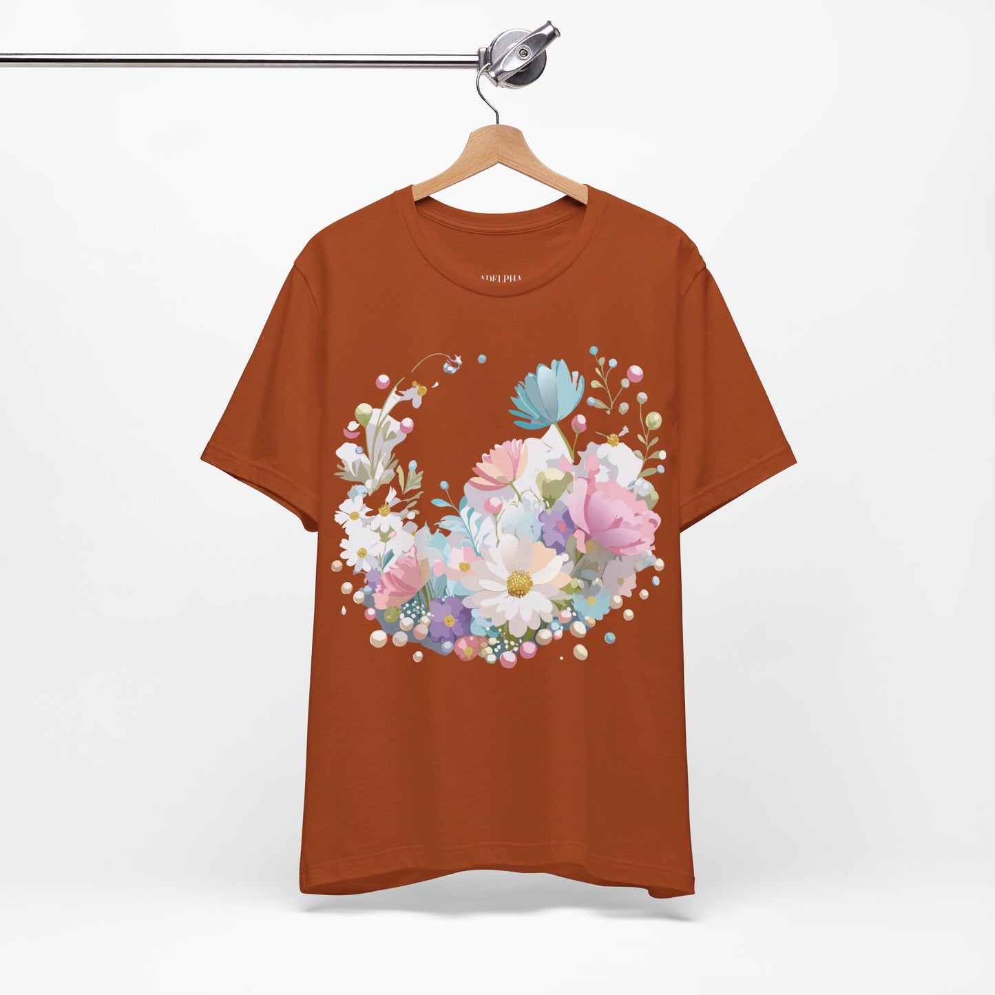 Natural Cotton Tee Shirt with Flowers