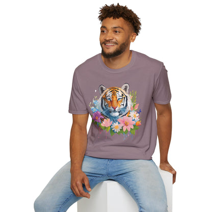 Tiger Print Unisex Softstyle T Shirt 100 Percent Ring Spun Cotton Tee