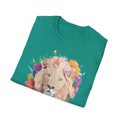 Unisex Lion Shirt Floral Lion Tee Softstyle Gildan 64000 100 Percent Cotton