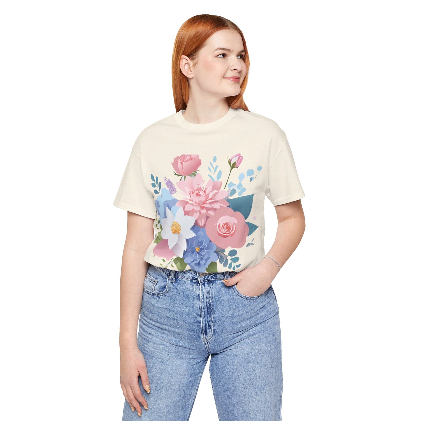 T-shirt en coton naturel avec fleurs