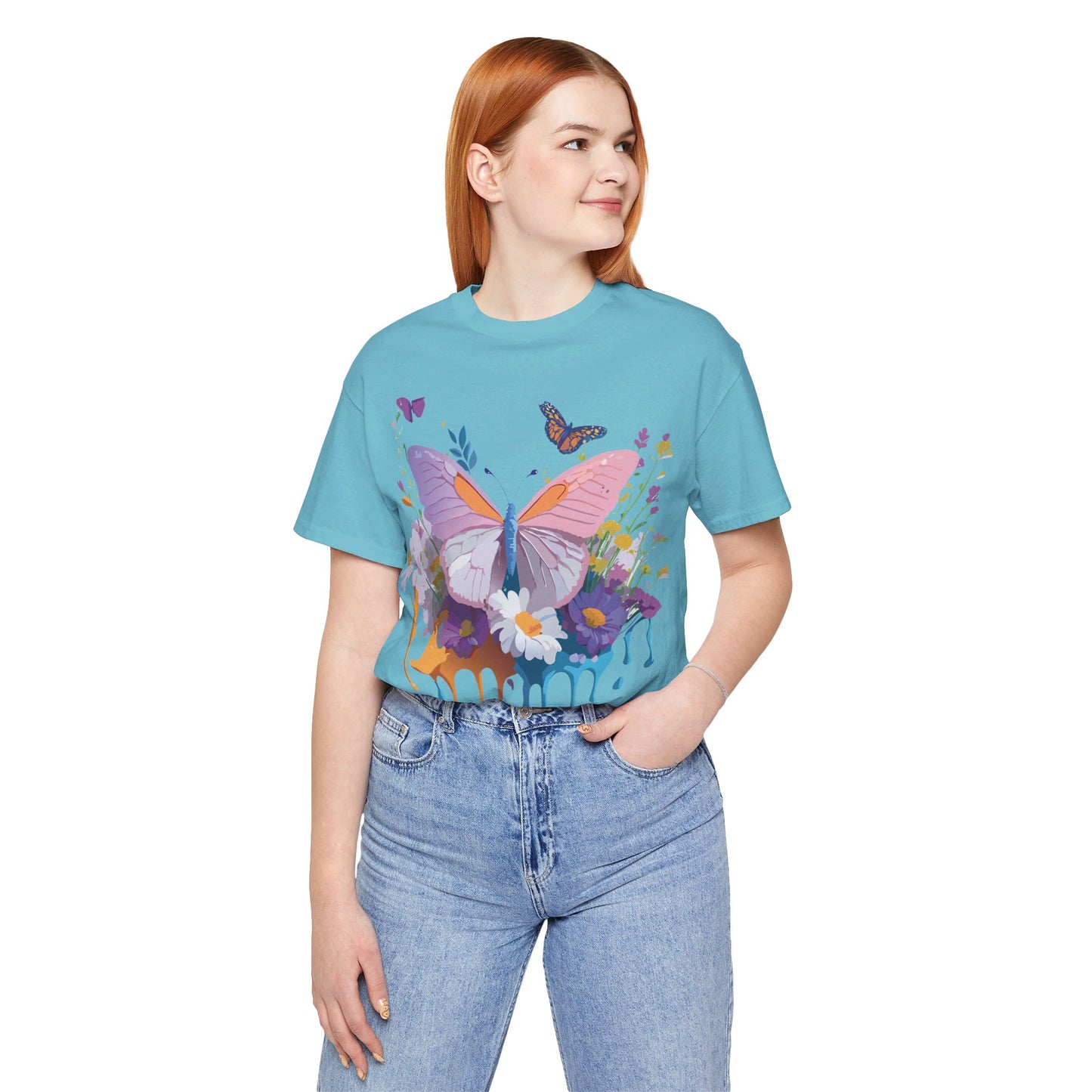 Natural Cotton Tee Shirt with Butterfly