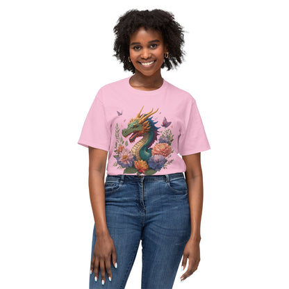 Dragon Art Tee Unisex Vintage Floral Tee Full Color Print HD Cotton