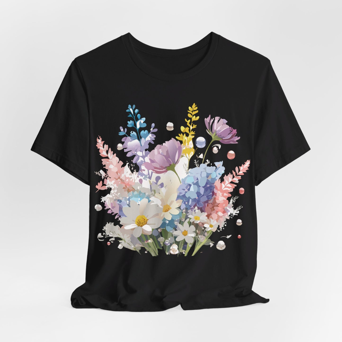 Natural Cotton Tee Shirt with Flowers