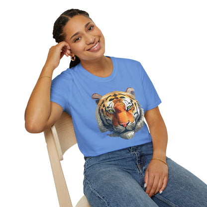 Tiger Print T Shirt Unisex Animal Tee 100 Percent Cotton Softstyle Gildan 64000
