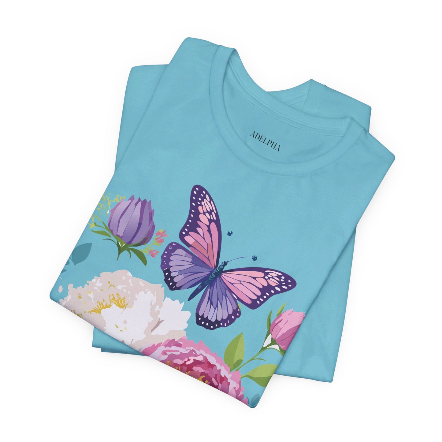 Natural Cotton Tee Shirt with Flowers