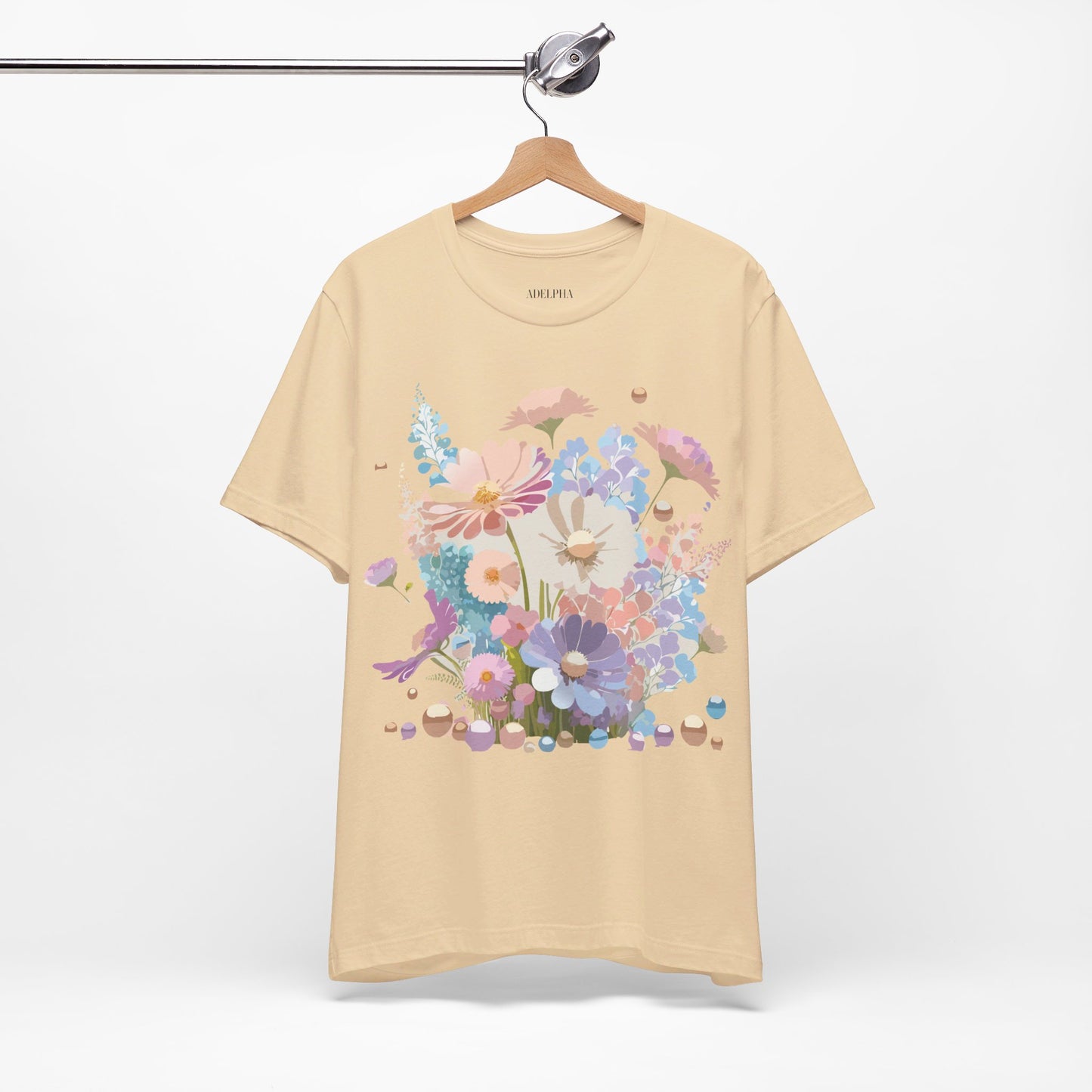 Natural Cotton Tee Shirt with Flowers