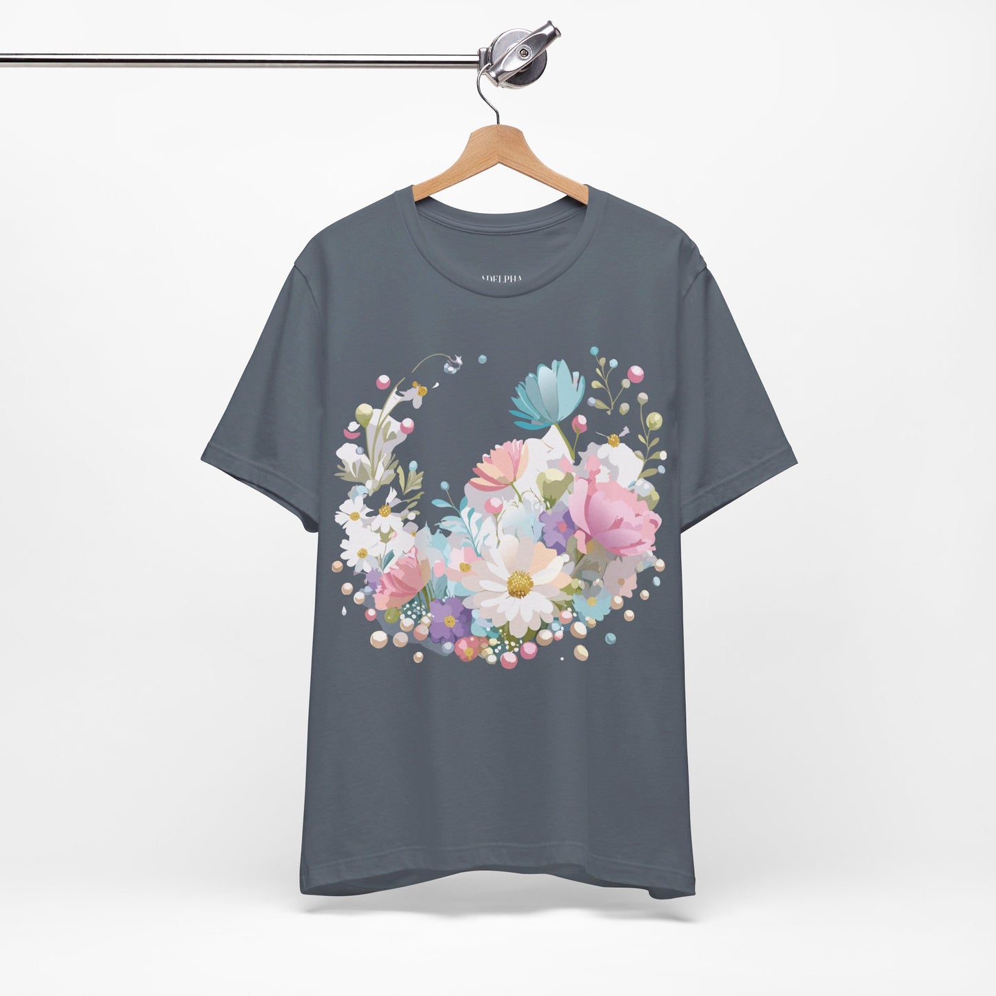 Natural Cotton Tee Shirt with Flowers