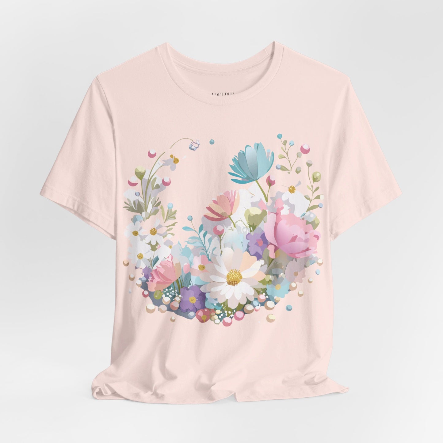 Natural Cotton Tee Shirt with Flowers