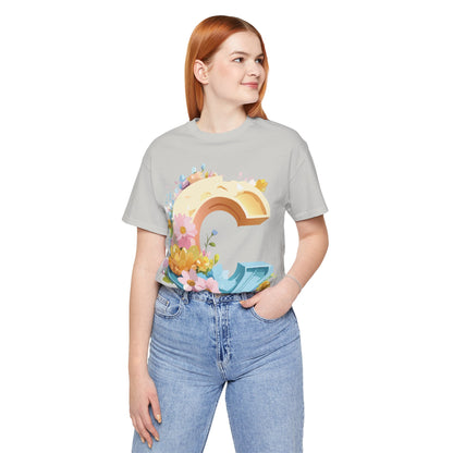 Natural Cotton Tee Shirt - Letters Collection - C Printify