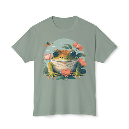 Vintage Frog Art T Shirt With Floral Full Color Print Unisex Tee